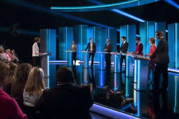 The leaders of seven British political parties, including Prime Minister David Cameron, right, met for a televised debate last week in Salford, England. Credit Ken Mckay/ITV