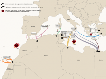 Rotte di migranti nel mediterraneo