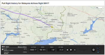 La rotta del volo Malaysia Airlines MH17 via flightradar24